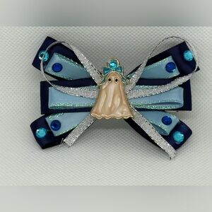 Blue and Silver Bow with Ghost Charm